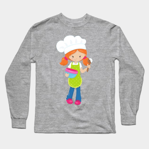 Baking, Baker, Bakery, Cute Girl, Orange Hair Long Sleeve T-Shirt by Jelena Dunčević